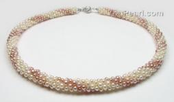 Twisted multi-stands white pink freshwater pearl necklace wholesale (FPN120)