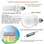 12 VDC electronic ballast dc input energy saving lamp bulb, dc light fixture for solar energy lighting