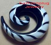 body piercing part horn plug and tunnels jewelry,  black horn spiral and white tiger tattoo design
