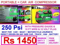 Rs 1450 ONLY => PORTABLE CAR AIR COMPRESSOR = DIRECT 12 VOLT CAR  BATTERY OPERATED = 0 to 250 Psi = CHINA = WITH ,  PRESSURE GAUGE & 10  Ft wire - KARACHI LAHORE ISLAMABAD PAKISTAN & DELIVERY AT UR HOME + Rs 150 - HAMMAD 0300 - 2529922 ,  KHI -021-4388940