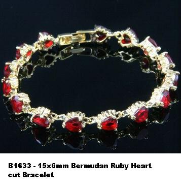 B1633 - 15x6mm Italian Bermudan Ruby Heart cut Bracelet