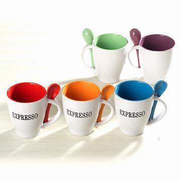 ceramic coffee mug with spoon