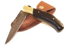 Damascus Pocket Knife With leather Sheath Cover