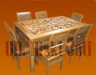 kursi makan dan meja makan set bamboo kerang